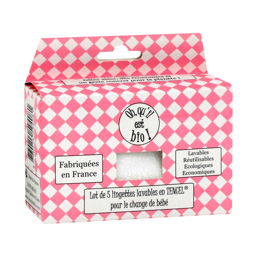 [3760214594081] OH, QU'IL EST BIO Lingettes bébé Lavables Fibre D'eucalyptus TENCEL la boite de 5