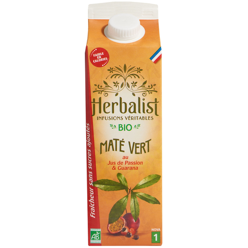 [3760214931077] HERBALIST Boisson Bio maté vert passion et guarana 1L