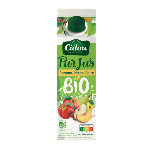 [3760225491775] CIDOU Organic Apple Pear Peach Pure Juice 1.0 L