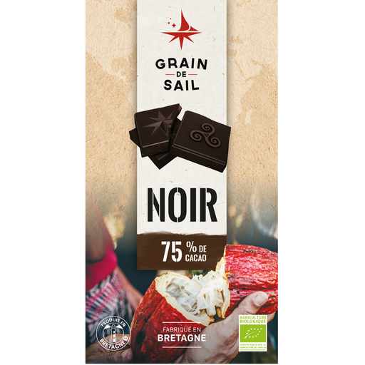 [3760226260431] GRAIN DE SAIL Organic Dark Chocolate Bar 75% Cocoa 100 g
