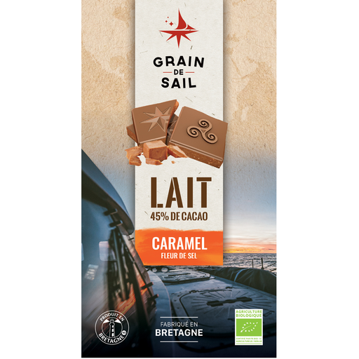 [3760226260455] GRAIN DE SAIL Milk Chocolate Bar with Caramel and Sea Salt Organic 100 g
