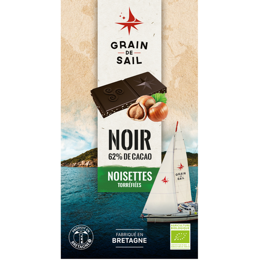 [3760226260462] GRAIN DE SAIL Organic Dark Chocolate Bar with Roasted Hazelnuts 62% Cocoa 100 g