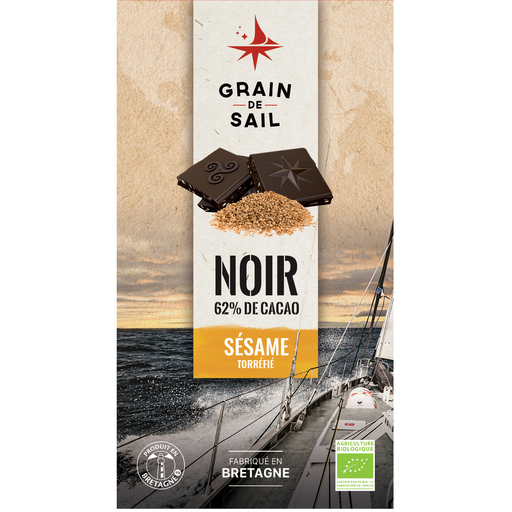 [3760226260493] GRAIN DE SAIL Organic Dark Chocolate Bar 62% Cocoa with Roasted Sesame 100 g