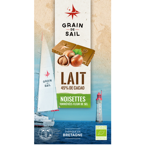 [3760226260714] GRAIN DE SAIL Milk Chocolate Bar Roasted Hazelnuts Sea Salt Organic 100 g