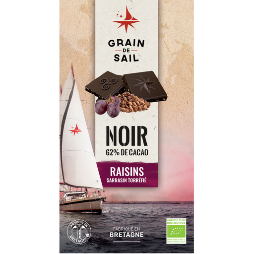 [3760226260721] GRAIN DE SAIL Organic Dark Chocolate Bar Raisins Roasted Buckwheat 100 g