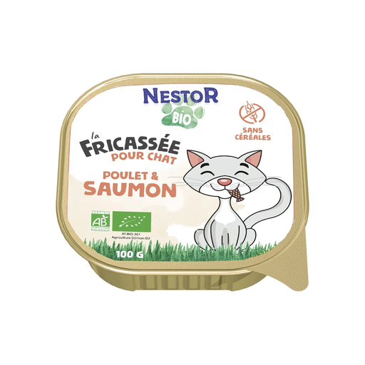 [3760255510163] NESTOR BIO Pâtée Pour Chat Adulte Sans Céréales Poulet Saumon 100 g