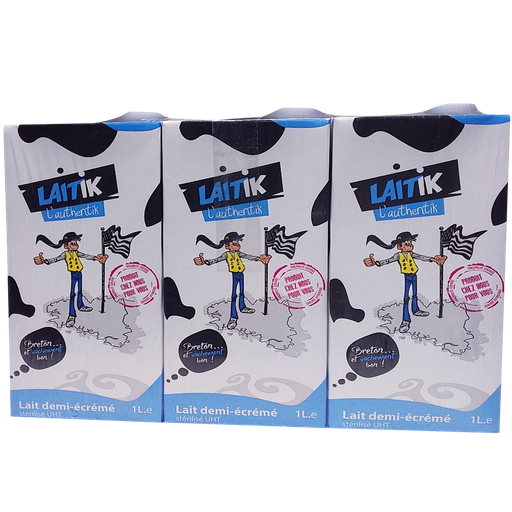 [3760265080106] SICA Lait UHT 1/2 écrémé, LAITIK, 6 briques bouchon de 1 L