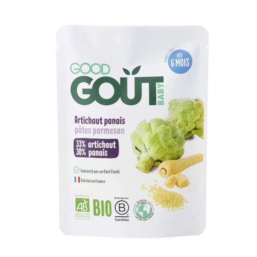 [3760269310049] GOOD GOUT Plat bébé artichauts panais pâtes parmesan Bio 190 g