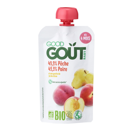 [3760269310131] GOOD GOUT Compote bébé Pêche Poire Bio 120 g