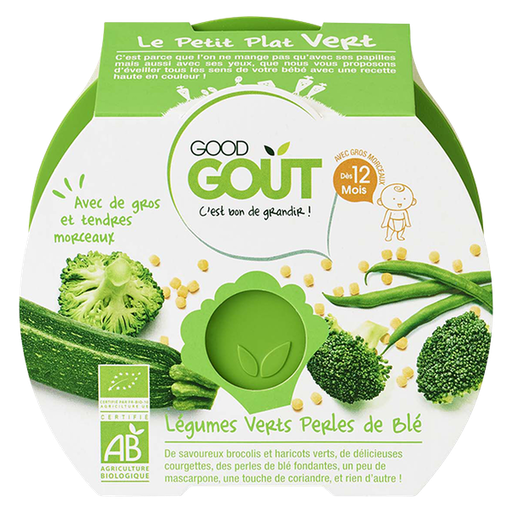 [3760269310582] GOOD GOUT Organic Green Vegetables and Wheat Pearls Baby Meal 220 g