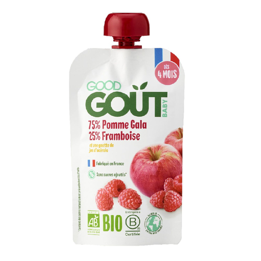 [3760269311169] GOOD GOUT Purée de fruits bébé Pomme Framboise BIO 120 g