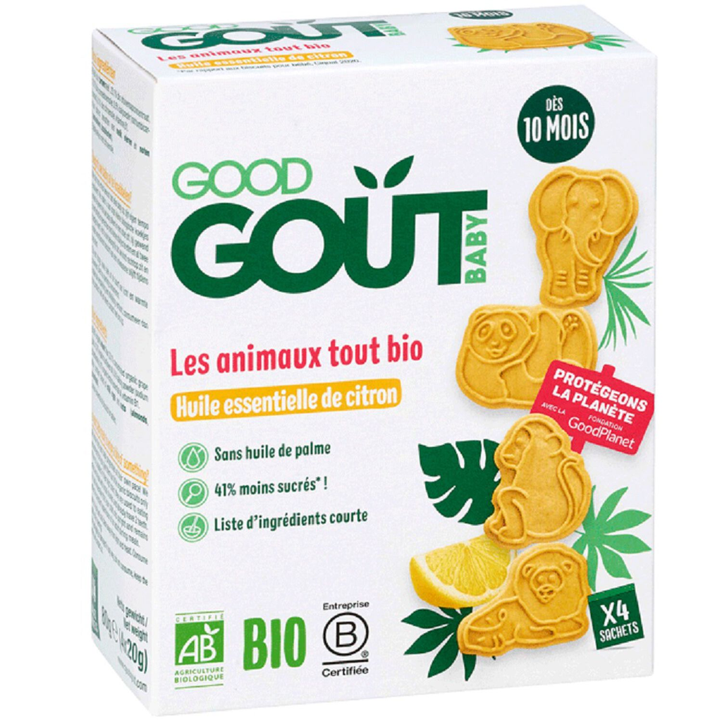 GOOD GOUT Bolachas para bebé Os Animais bio óleo essencial de limão 80g