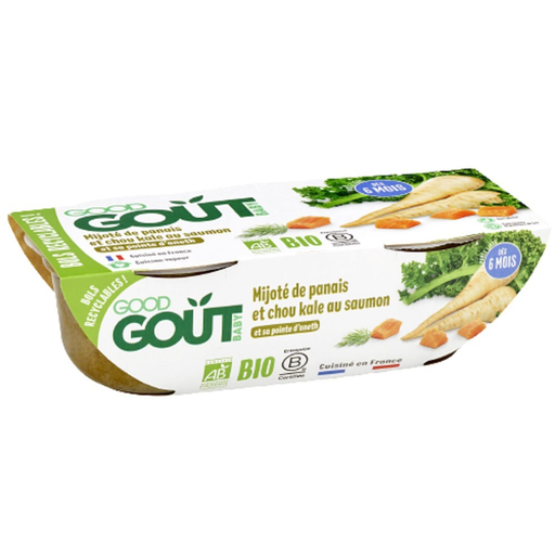 [3760269312562] GOOD GOUT Plat bébé mijoté de panais et chou Kale au saumon bio 380g