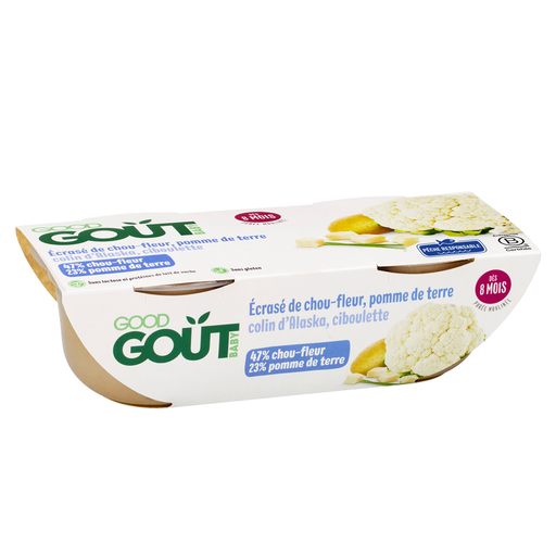 [3760269312708] GOOD GOUT Puré de Couve-flor Batata e Escamudo do Alasca Bio para Bebés 2x190g