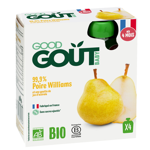 [3760269312746] GOOD GOUT Purée de fruits Poire Williams BIO 4x85g