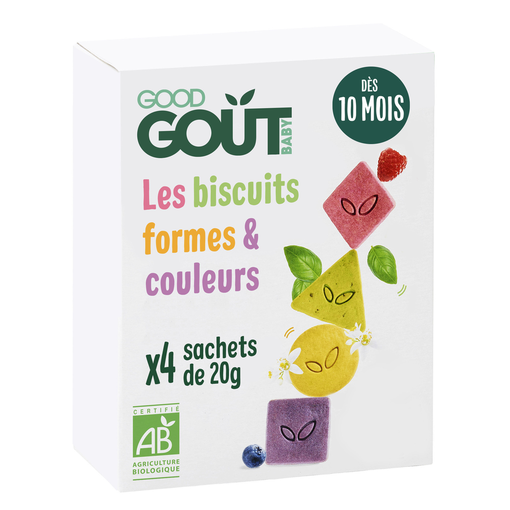 GOOD GOUT Biscuits Formes et Couleurs Framboise Basilic Myrtille Fleur d'Oranger Bio 80g