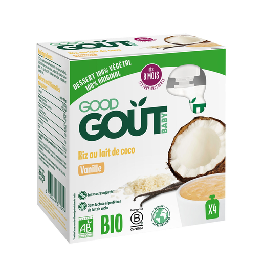 [3760269313019] GOOD GOUT Sobremesa vegetal bebé arroz coco baunilha 4x85g