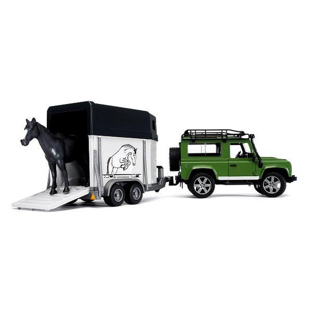 BRUDER Land Rover Defender 90 Break con remolque y figura de caballo 1 unidad
