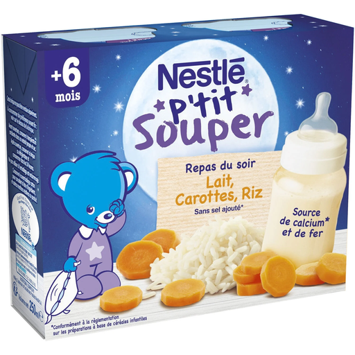 [4005500052319] NESTLE P'TIT SOUPER Baby milk and cereals with carrots 2 bricks of 250 ml