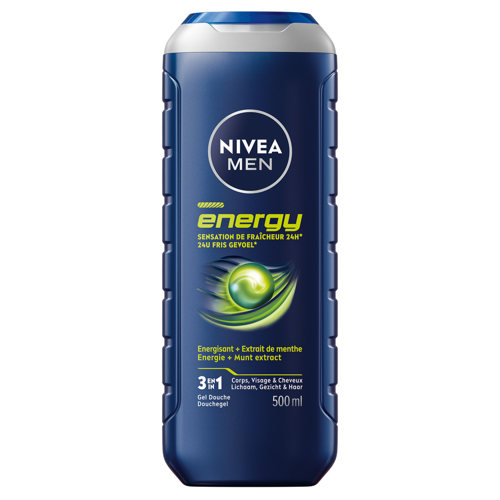 NIVEA Energy Gel de ducha hombre 3en1 frescor cara cuerpo&cabello 500 ml