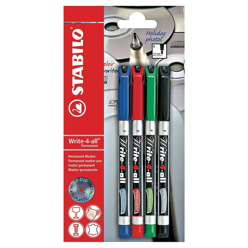 STABILO Stylo-feutre Write 4 All pointe 0,7mm permanent pochette de 4