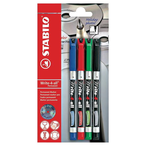 [4006381175555] STABILO Write 4 All Permanent Marker 0.7mm tip pack of 4