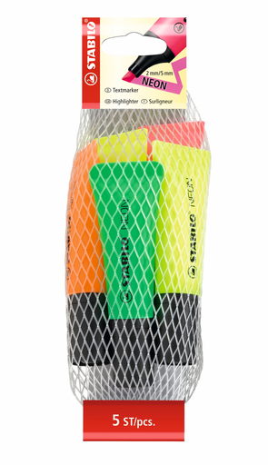 [4006381401265] STABILO Pack 5 Resaltadores NEON 2 Amarillo/Verde/Naranja/Rosa