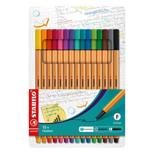 [4006381438636] STABILO Stylos-feutres point 88 assortis, pochette de 15