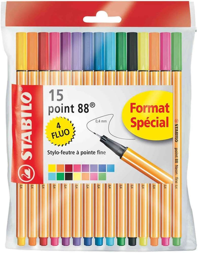 [4006381440141] STABILO Rotuladores de punta fina point 88 Ecopack de 15