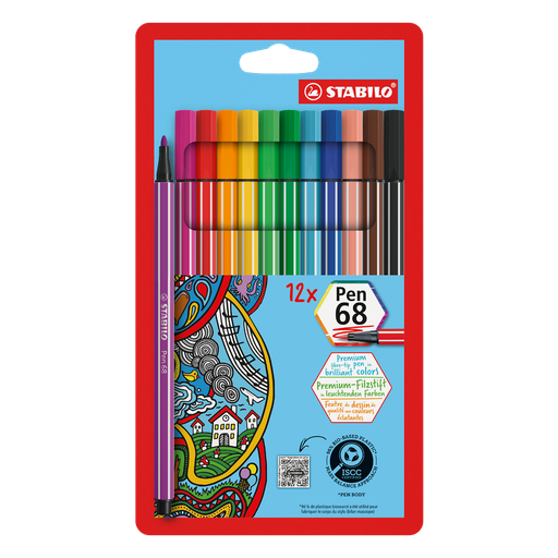 [4006381483834] STABILO Pen 68 Feutres de dessin couleurs éclatantes étui carton x 12