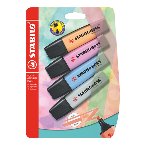 [4006381567350] STABILO Surligneurs BOSS ORIGINAL Pastel abricot + bleu + mauve + gris (lot de 4)
