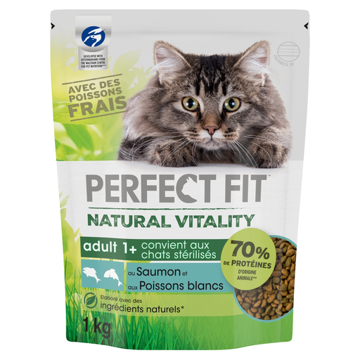 [4008429136085] PERFECT FIT Natural Vitality Sterilised Cat Salmon and Fish Kibble 1 kg