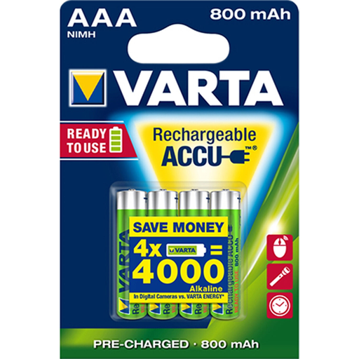 [4008496550616] VARTA Piles rechargeables HR03 1.2V 800mAh, le lot de 4 piles
