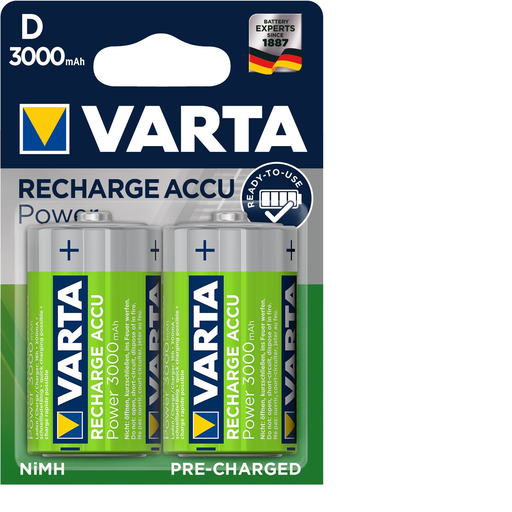 [4008496550777] VARTA Piles alcaline rechargeables HR20 1,2V 3000mAh, le lot de 2 piles