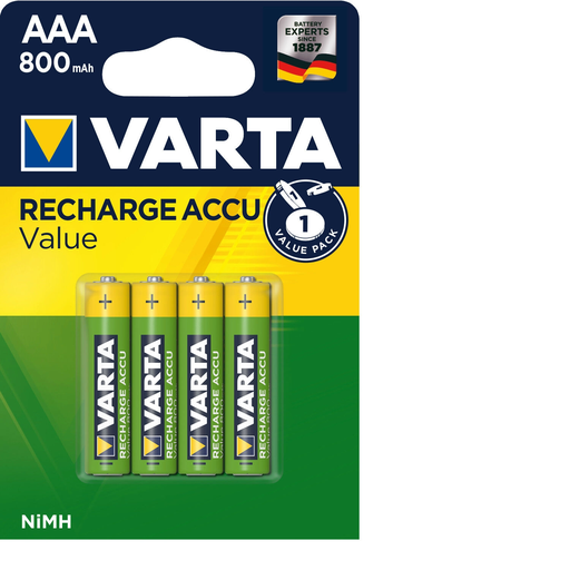 [4008496625284] VARTA Rechargeable Batteries AAA NiMH 800 mAh 1.2V pack of 4