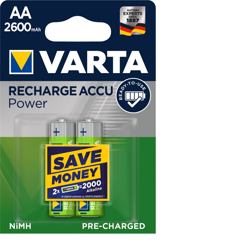 VARTA Pilhas alcalinas recarregáveis HR6 1.2V, o lote de 2 pilhas