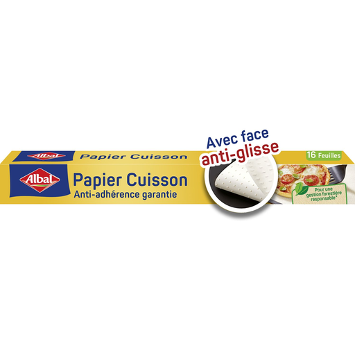 [4008871201652] ALBAL Papel de horno en hojas superficie antideslizante 42cm x 38cm 16 hojas