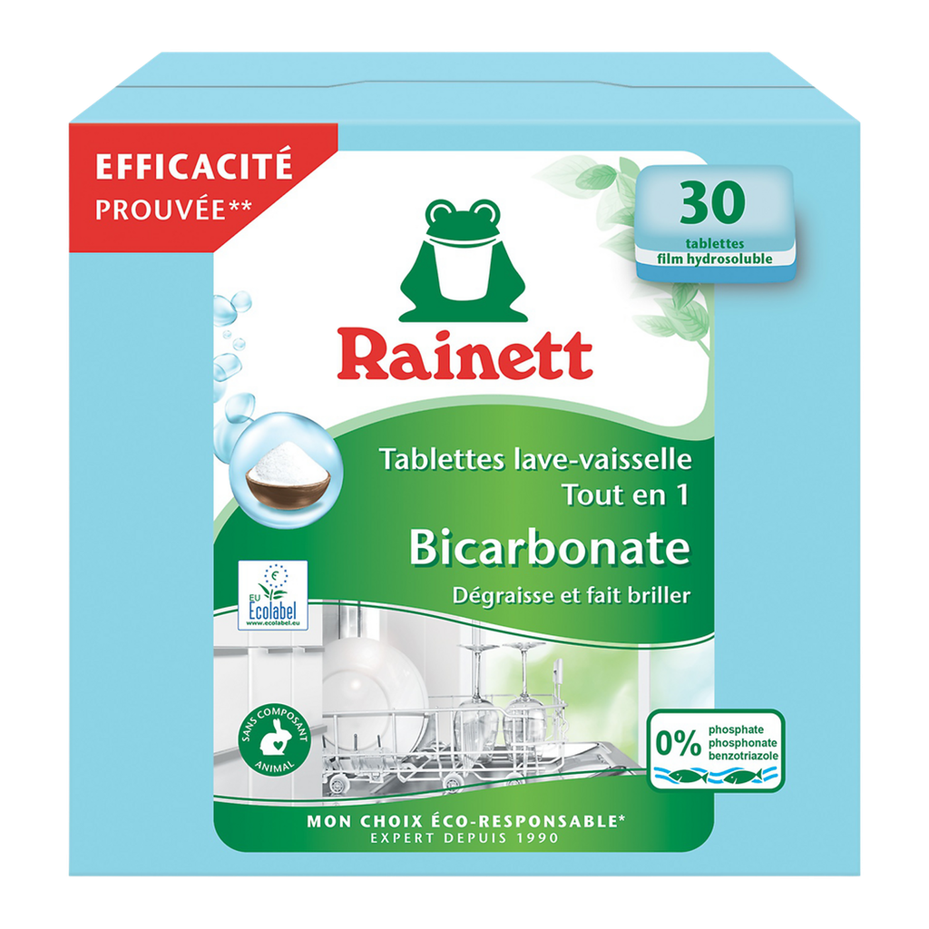 RAINETT Pastilhas para máquina de lavar louça ecológicas com bicarbonato tudo em 1 30 lavagens 540 g