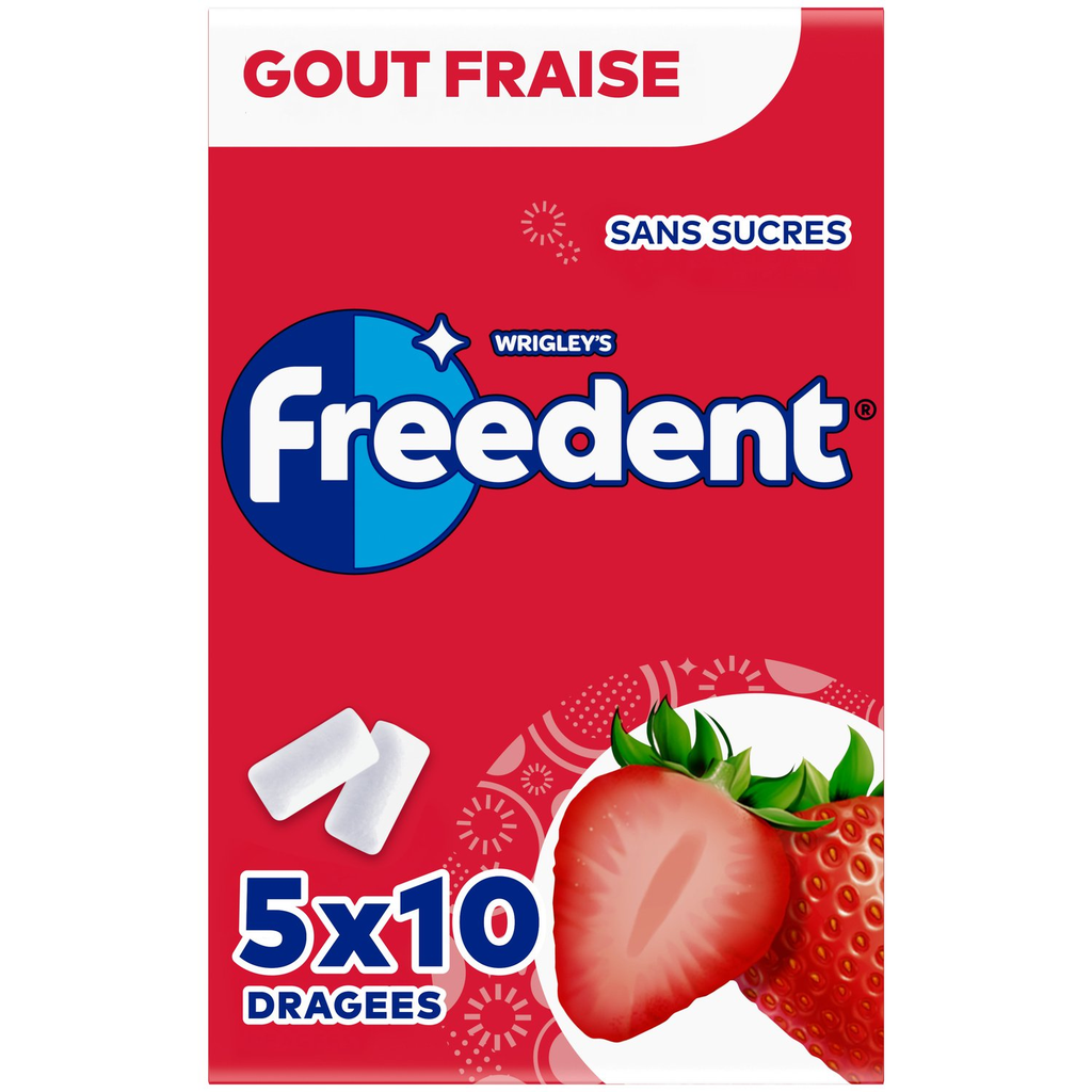 FREEDENT Pastilha Elástica Morango 5 x 10 drageias