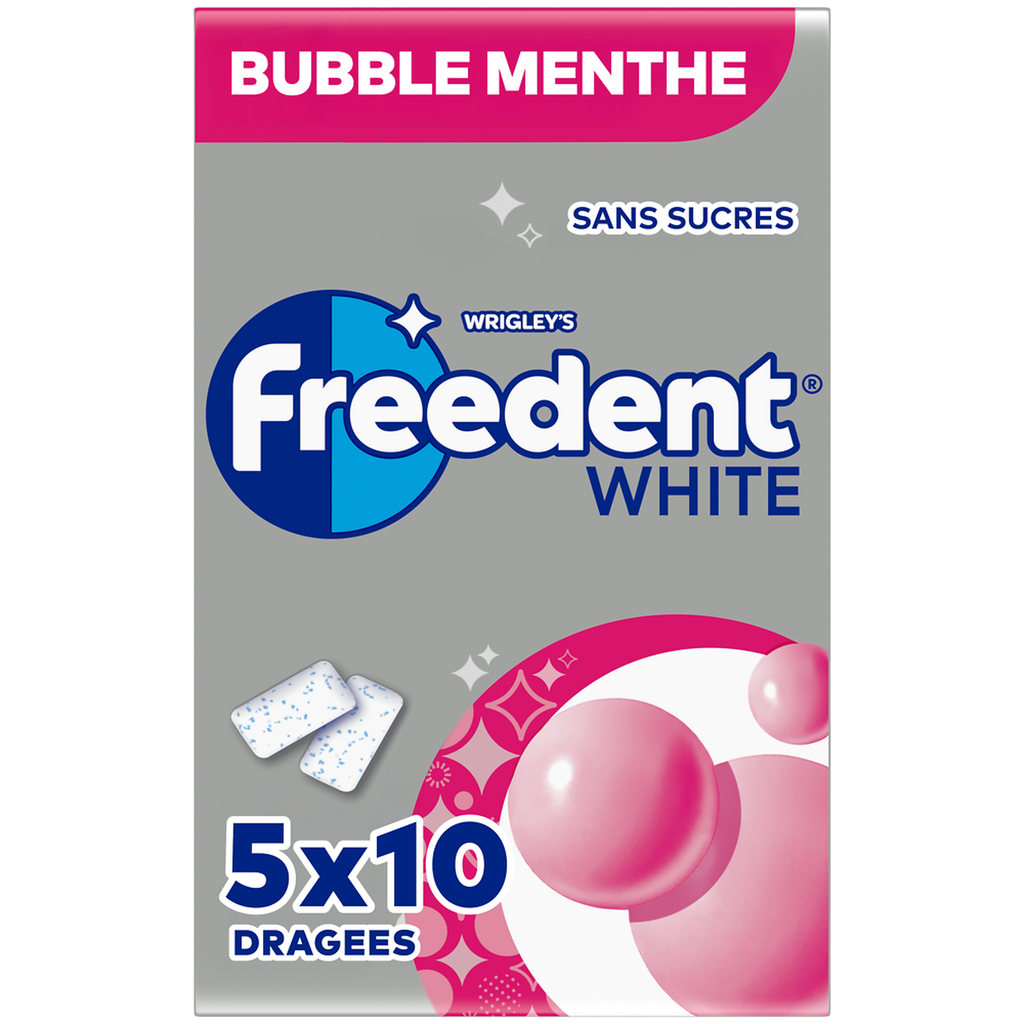 FREEDENT White Chicle Bubble Menta 5x10 grageas