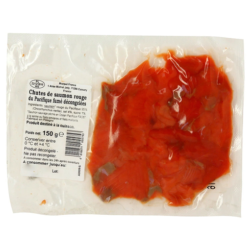 [4010871055753] PREMIERS PRIX AVEC** Smoked Pacific Red Salmon Trimmings 150 g