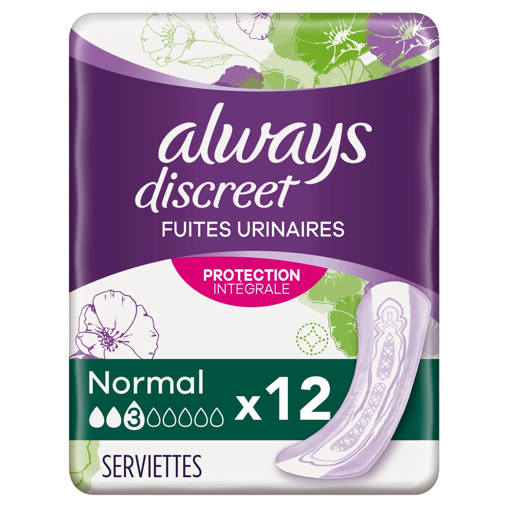 ALWAYS Incontinence Pads Discreet Normal Protection, 12-pack