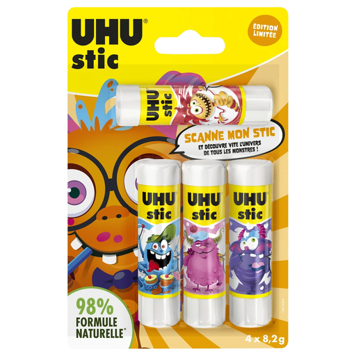 [4026700338508] UHU Neon White Glue Stick 4 sticks of 8.2g