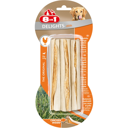 [4048422102502] 8 IN 1 Petiscos Mastigáveis para Cão Pequeno Higiene Dentária Frango 3 sticks