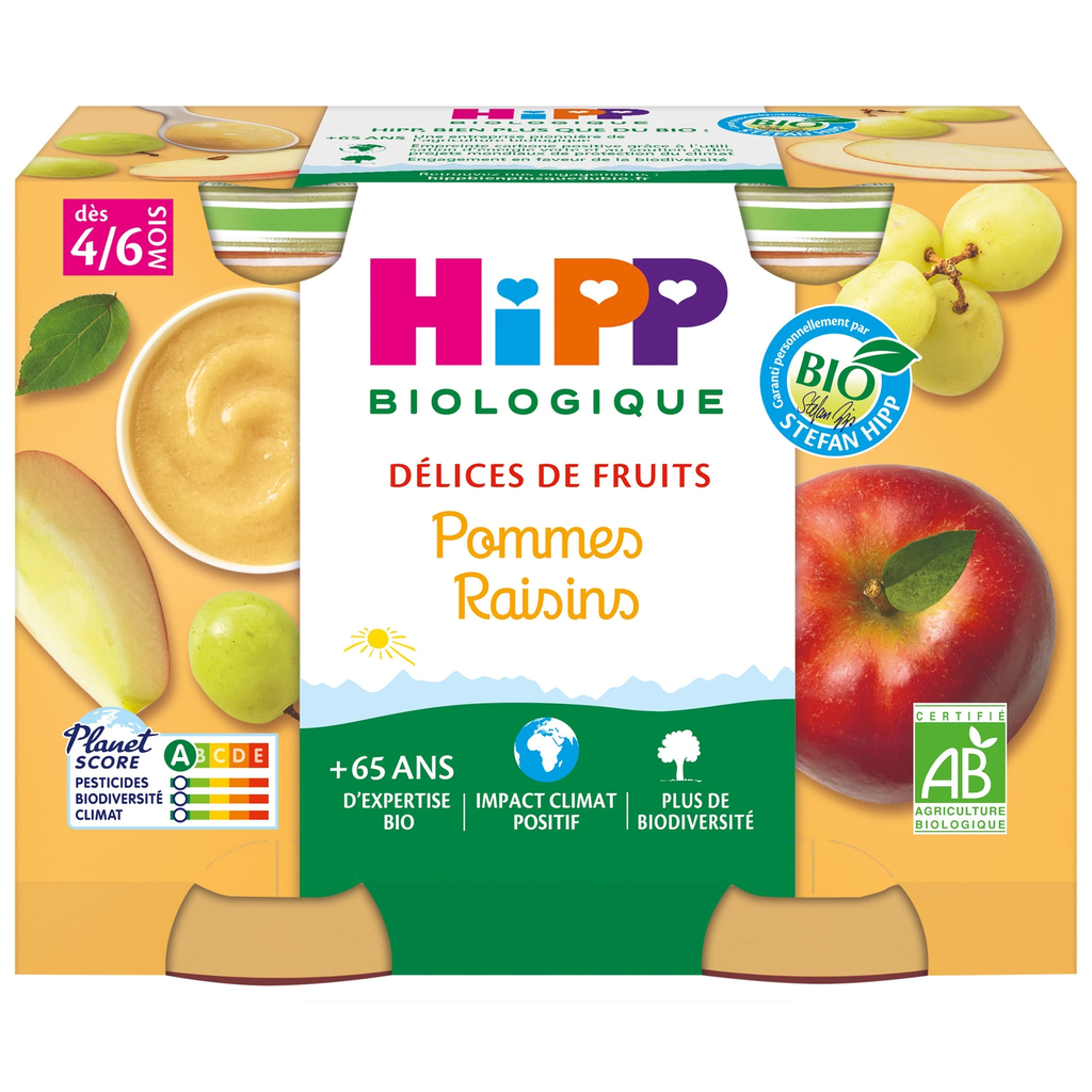 HIPP BIOLOGIQUE Fruit Delights apple grape 2x190g