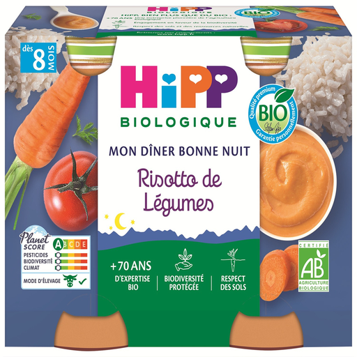 [4062300056220] HIPP BIOLOGIQUE Mon Dîner Bonne Nuit Organic Vegetable Risotto, 2 x 190 g jars