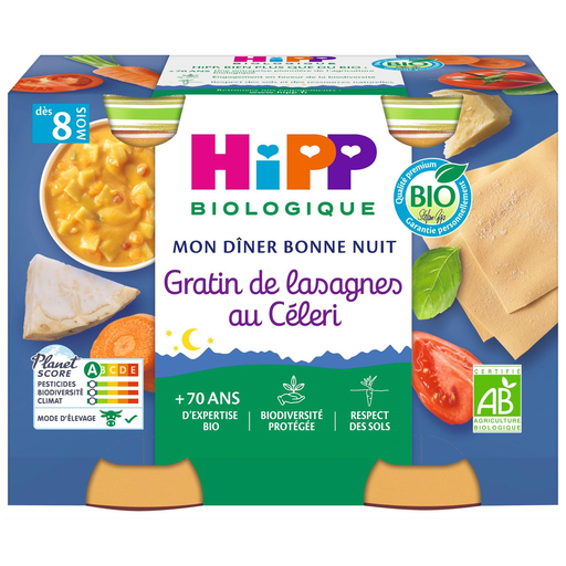 [4062300056251] HIPP BIOLOGIQUE Mon Dîner Bonne Nuit Organic Lasagna with Celery, 2 x 190 g pots
