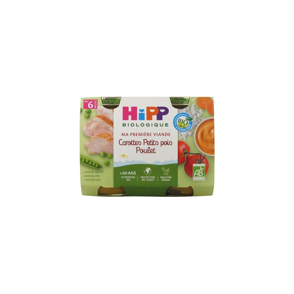 HIPP Ma Première Viande Carottes Petits Pois Poulet 2x190g