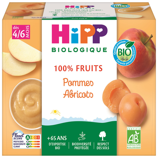 [4062300069664] HIPP Mes Premiers Fruits Apple Apricot Compote 4x100g