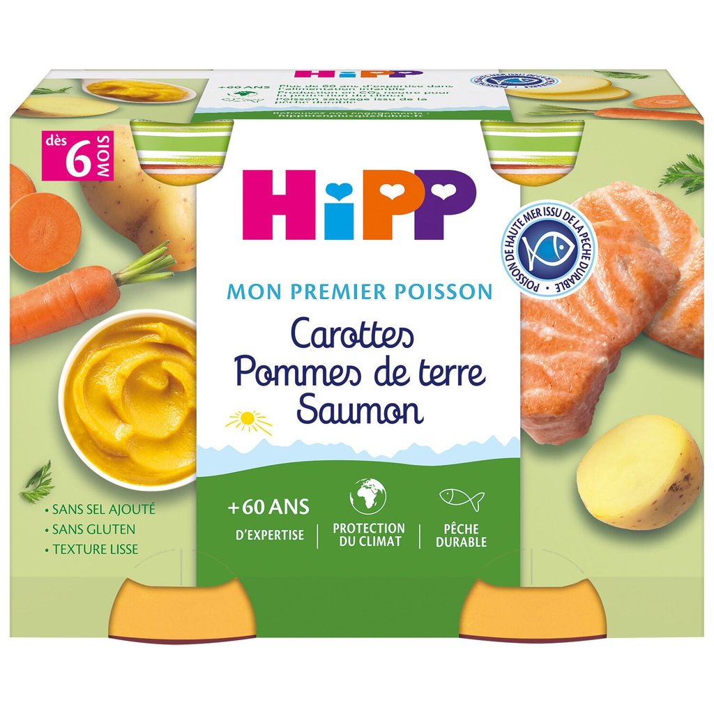 HIPP Baby Food Carrots Potatoes Salmon 2 pots of 190 g